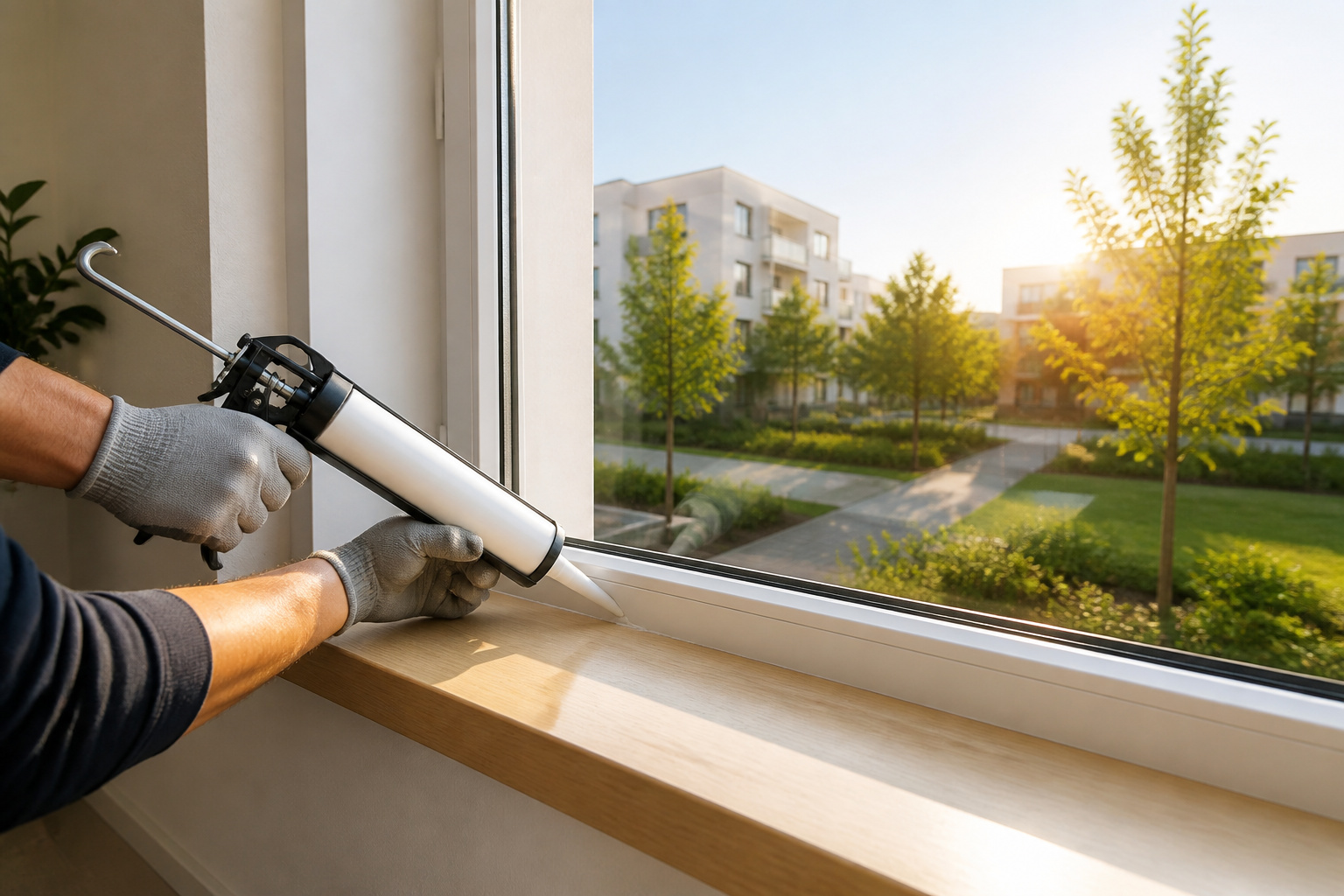 Application de mastic sur fenetre
